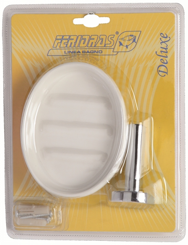 Portasapone in cromo e ceramica con piastrine in acciaio antirugine linea deluxe Feridras 091032-b