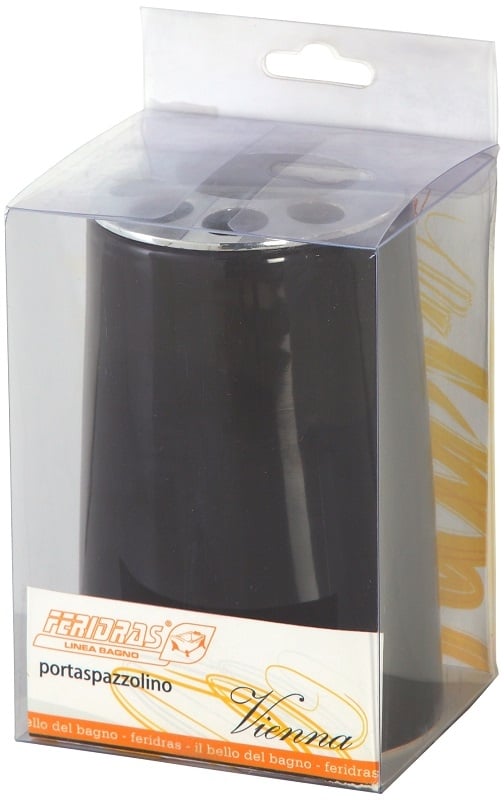 Portaspazzolino in ceramica lucida e acciaio cromato nero linea vienna Feridras 149024-b