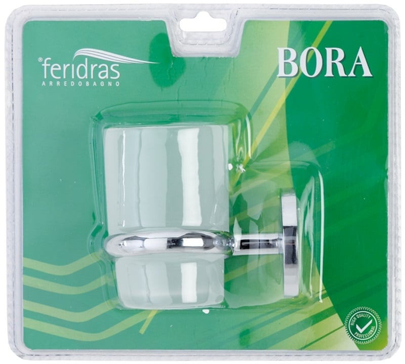 Portaspazzolino cromo vetro satinato con piastrina in acciaio antiruggine linea bora Feridras 607012