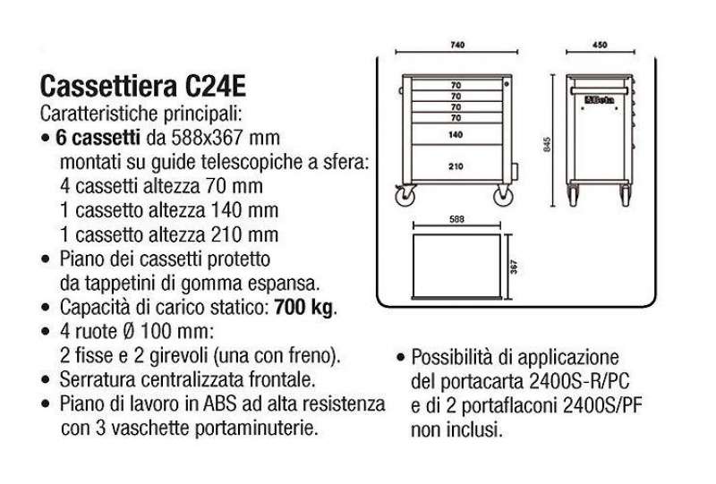 Cassettiera portautensili con assortimento Beta 196 utensili per autoriparazione 2400EVG