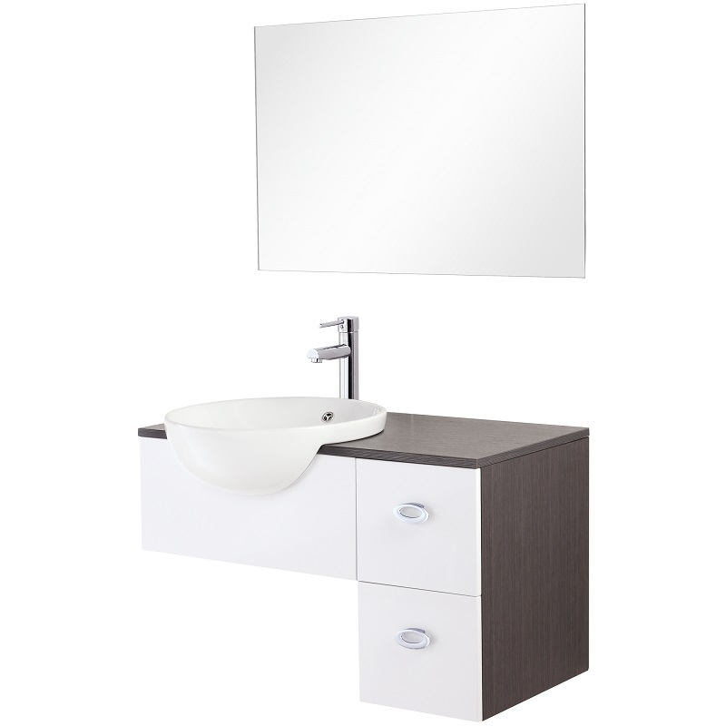 Mobile composizione bagno grigio e bianco 80 cm Feridras 017070