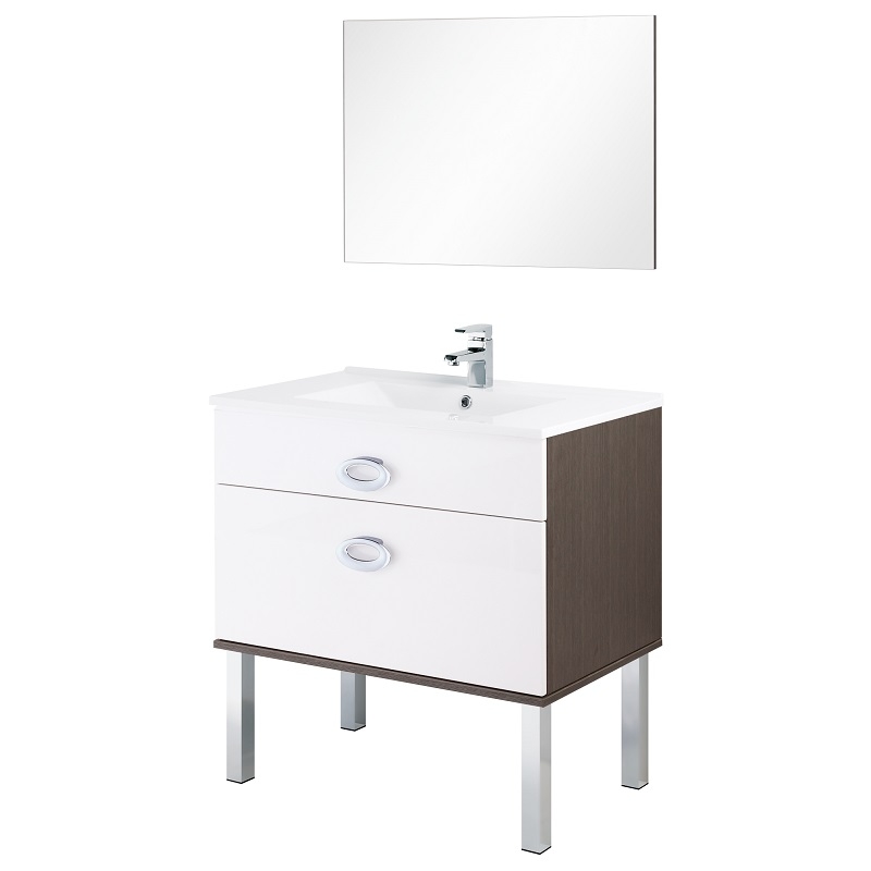 Mobile composizione bagno grigio e bianco 81.5 cm doppia predisposizione Feridras 017072