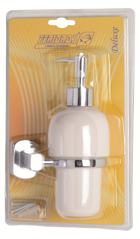 Portadispenser in cromo e ceramica con piastre in acciaio antirugine linea deluxe Feridras 091031-b