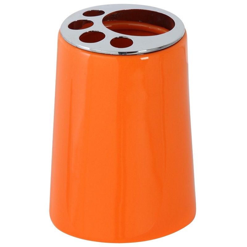 Portaspazzolino in ceramica lucida e acciaio cromato arancio linea vienna Feridras 149020-b