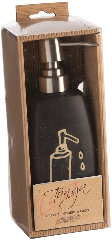 Dispenser in ceramica e acciaio con stampa a fuoco nero linea tonga Feridras 275005-b