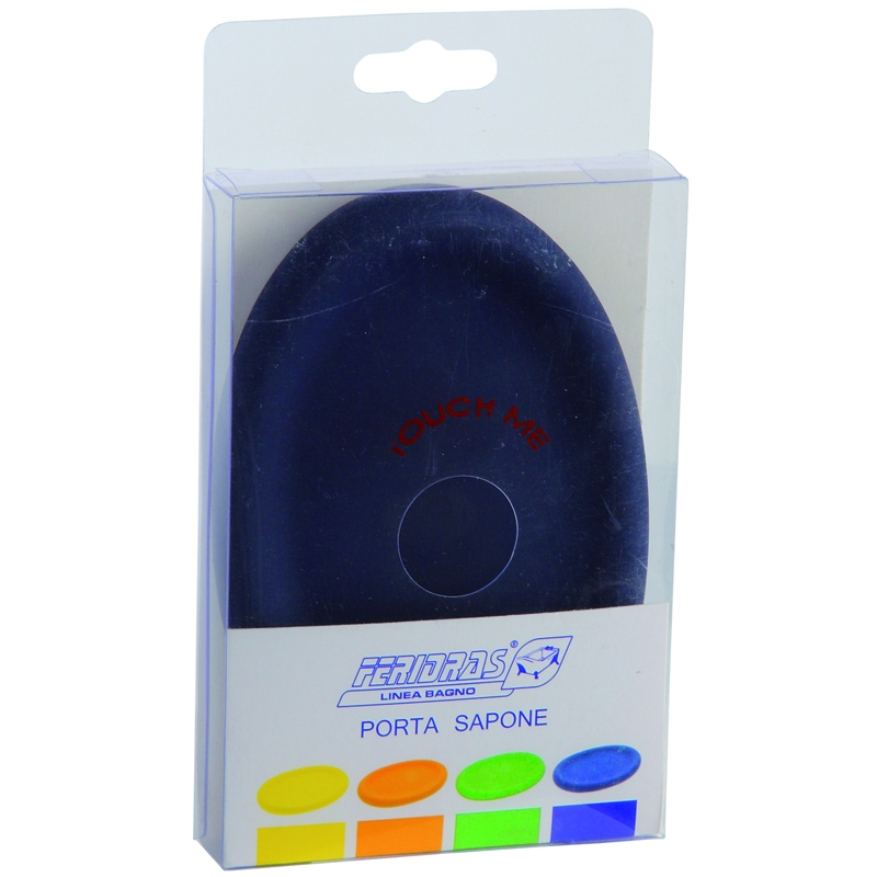 Portasapone in ceramica con finitura in gomma blu scuro linea rubber Feridras 276003-b