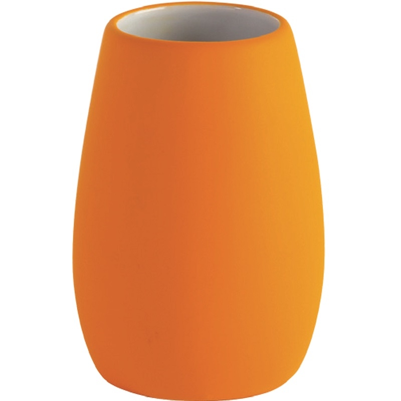 Portaspazzolino in ceramica con finitura in gomma arancio linea rubber Feridras 276009-b