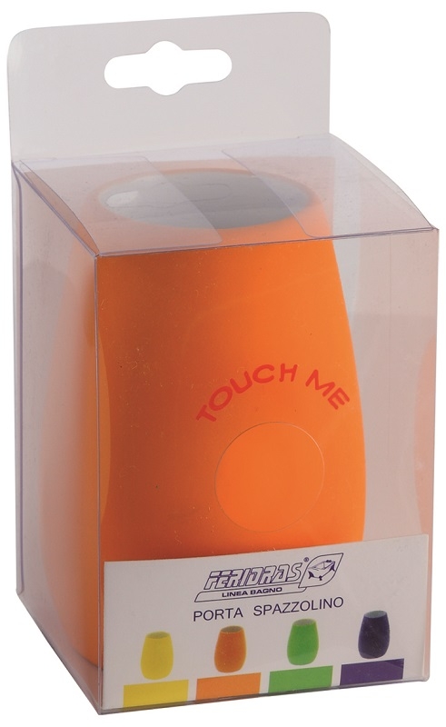 Portaspazzolino in ceramica con finitura in gomma arancio linea rubber Feridras 276009-b