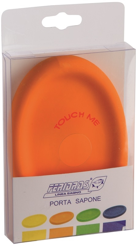 Portasapone in ceramica con finitura in gomma arancio linea rubber Feridras 276010-b