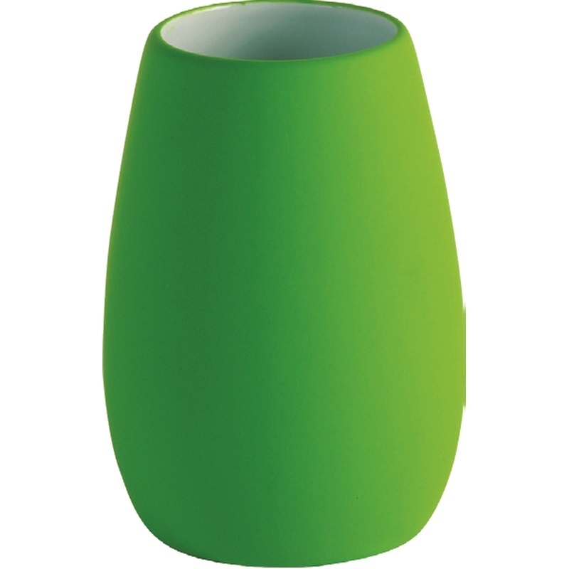 Portaspazzolino in ceramica con finitura in gomma verde linea rubber Feridras 276023-b