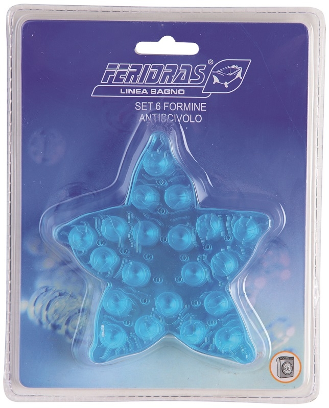 Set formine antiscivolo stella marine in pvc 6 pz trasparente blu Feridras 280028-b