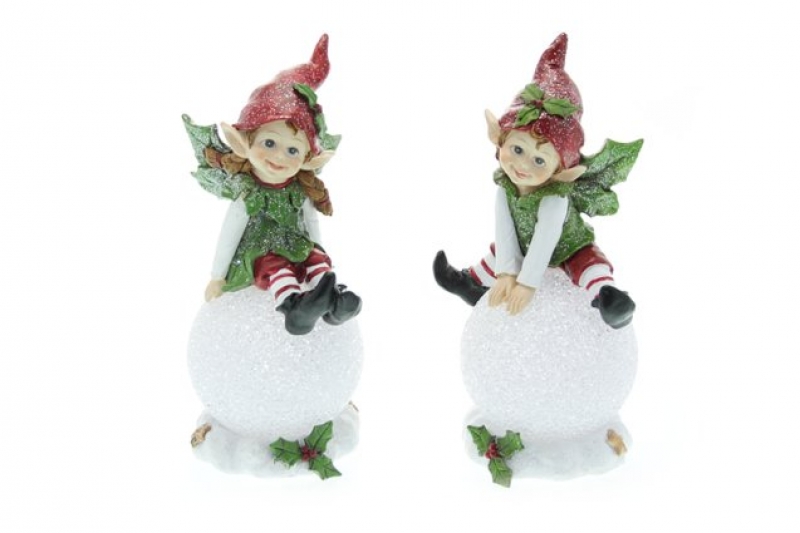 Folletto natalizio 11x9x22 su sfera con luce 2 rappresentazioni