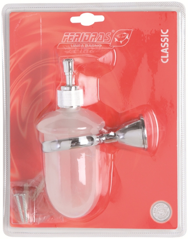 Portadispenser cromo e vetro satinato con piastrine in acciaio antirugine linea classic Feridras 285017-b