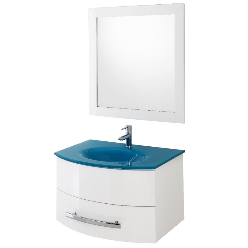 Mobile composizione bagno vetro temperato azzurro 80 cm Feridras 446004