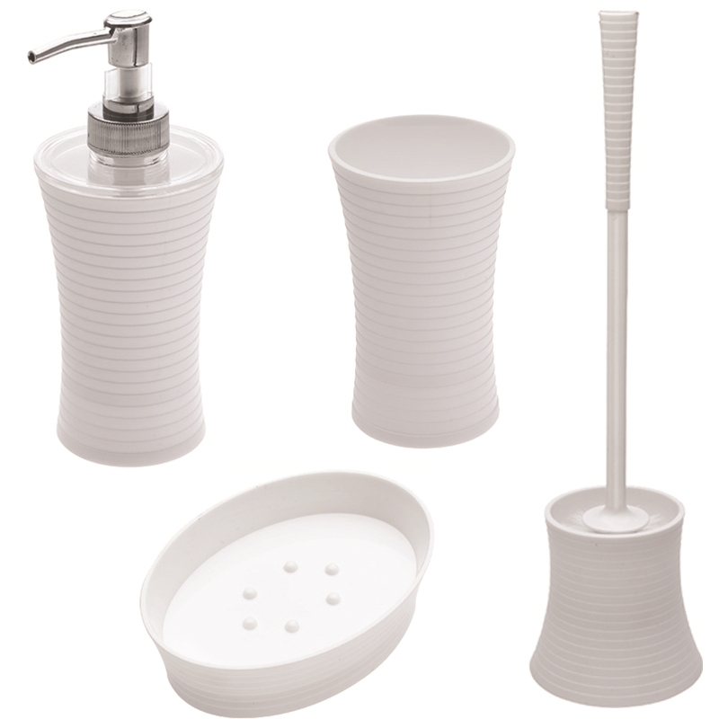 Set 4 pz dispenser portaspazzolino portasapone portascopino in abs bianco Feridras 506001