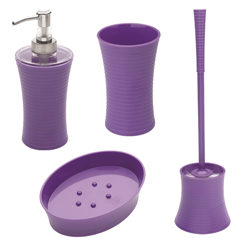 Set 4 pz dispenser portaspazzolino portasapone portascopino in abs viola Feridras 506002