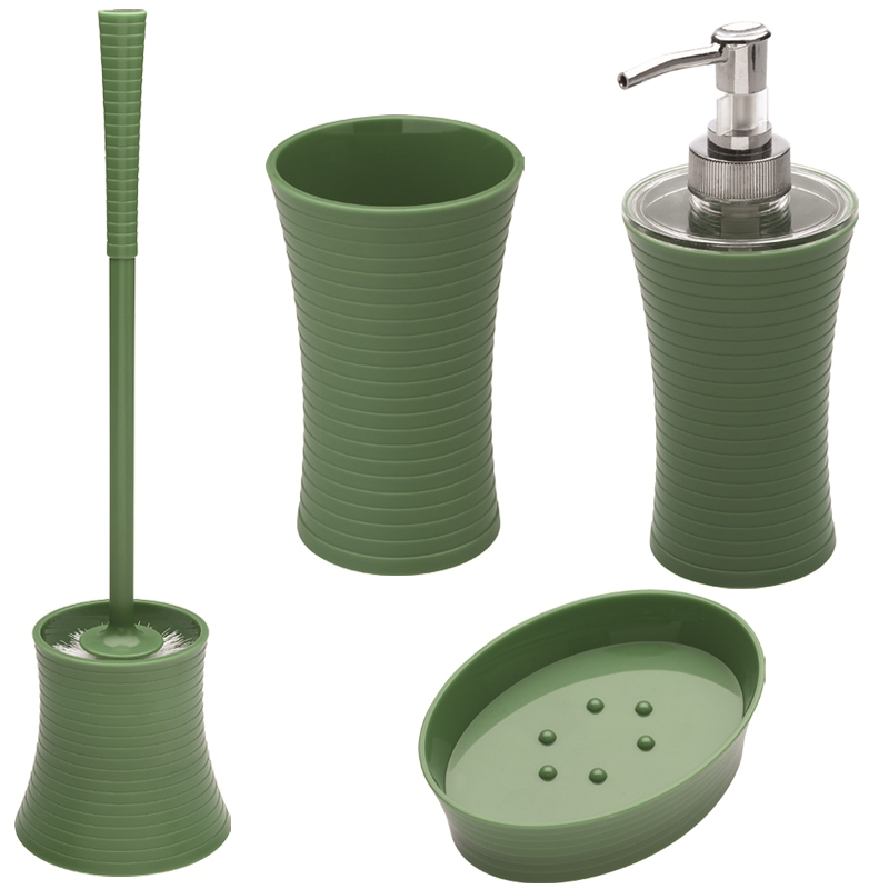 Set 4 pz dispenser portaspazzolino portasapone portascopino in abs verde Feridras 506003