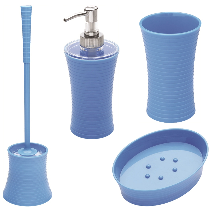 Set 4 pz dispenser portaspazzolino portasapone portascopino in abs azzurro Feridras  506004