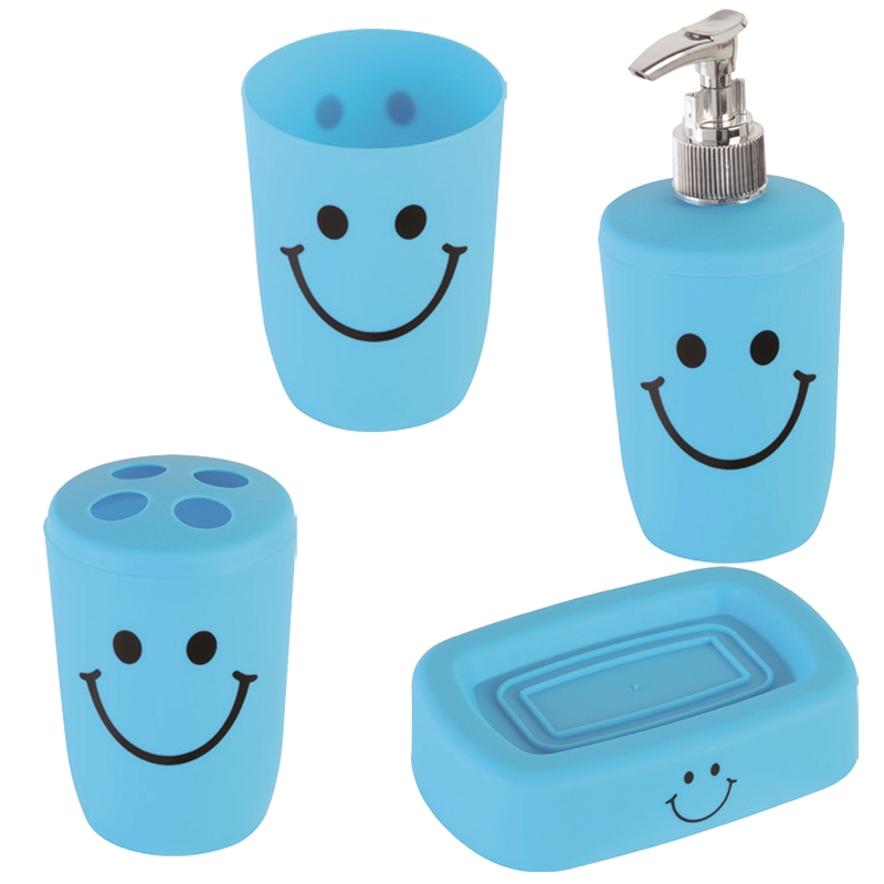 Set 4 pz dispenser portaspazzolino portasapone e bicchiere in pp azzurro Feridras 508003