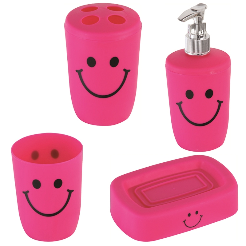 Set 4 pz dispenser portaspazzolino portasapone e bicchiere in pp fuxia Feridras 508004