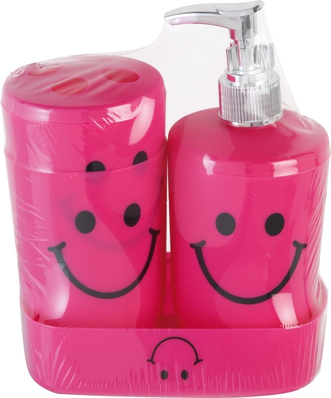 Set 4 pz dispenser portaspazzolino portasapone e bicchiere in pp fuxia Feridras 508004