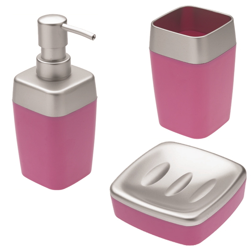 Set 3 pz dispenser portaspazzolino e portasapone in pvc in vari colori Feridras 509001