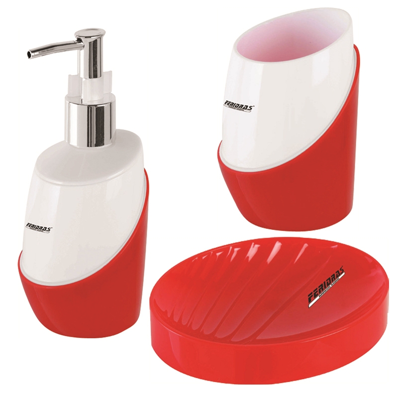 Set 3 pz dispenser portaspazzolino e portasapone in abs in vari colori Feridras 512013