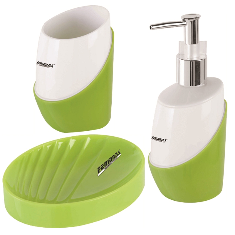 Set 3 pz dispenser portaspazzolino e portasapone in abs in vari colori Feridras 512013