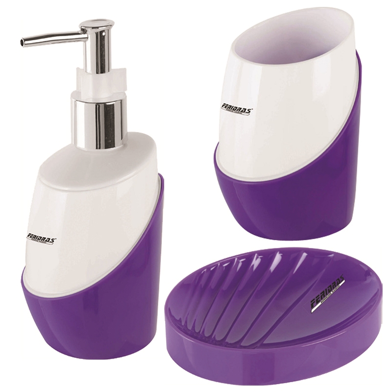 Set 3 pz dispenser portaspazzolino e portasapone in abs in vari colori Feridras 512013