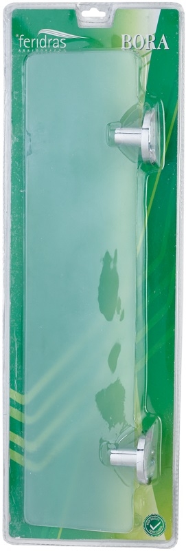 Mensola cromata vetro satinato 50 cm con piastrine in acciaio antiruggine linea bora Feridras 607018