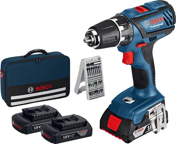 Bosch GSR 18-2 Li Plus Trapano a batteria 18V con 3 batterie borsa  e punte