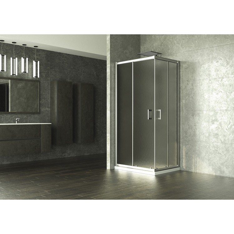 Box doccia angolare cromato H185cm con vetro stampato Ego 2.0 Feridras