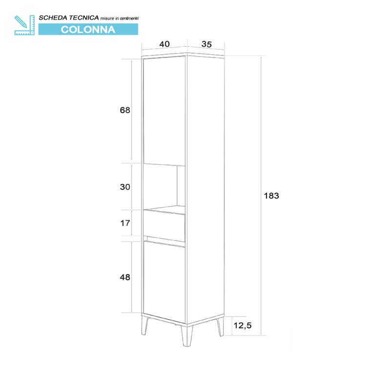 Colonna da bagno 40x183 cm bianco laccato con 2 ante Mondo 2.0 Feridras