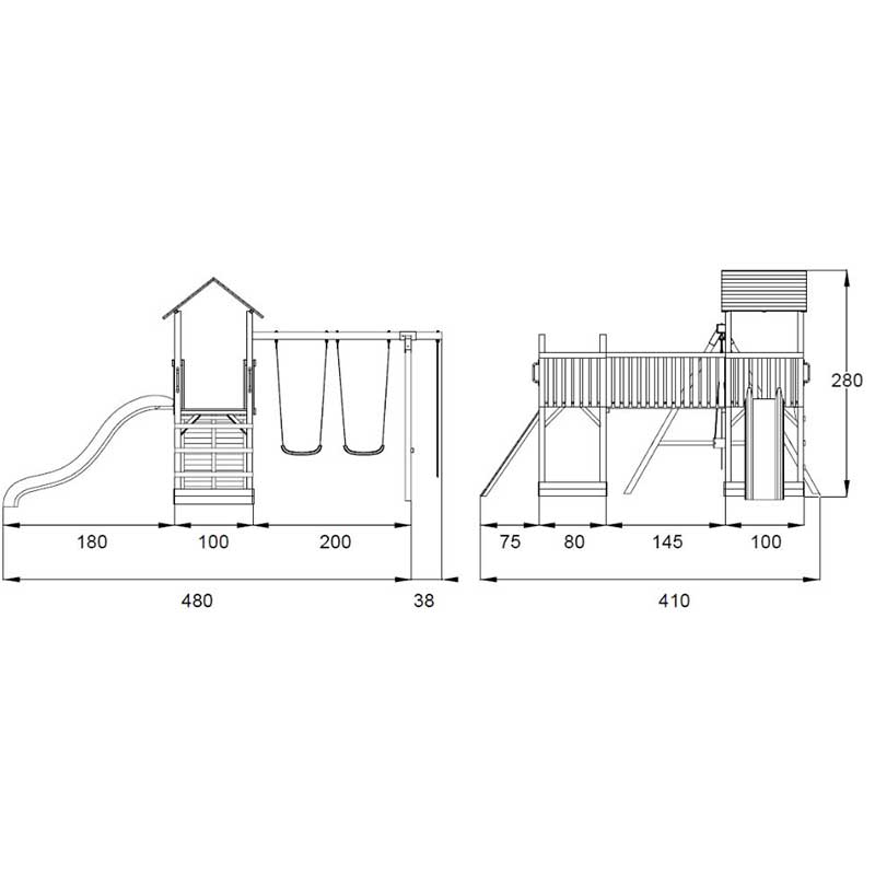 Altalena Con Scivolo E Torre Kicca Losa Legnami
