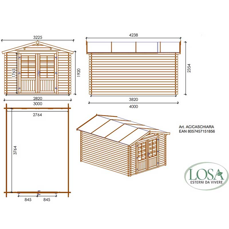 Casetta Da Giardino In Legno Diana 300 X 400 cm Losa Legnami