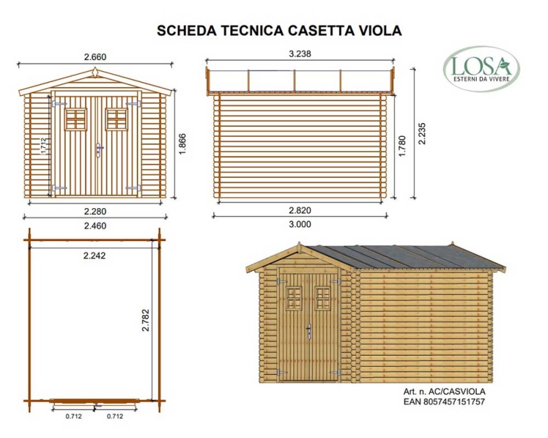 Casetta Da Giardino In Legno Viola 246 x 300 cm Losa Legnami