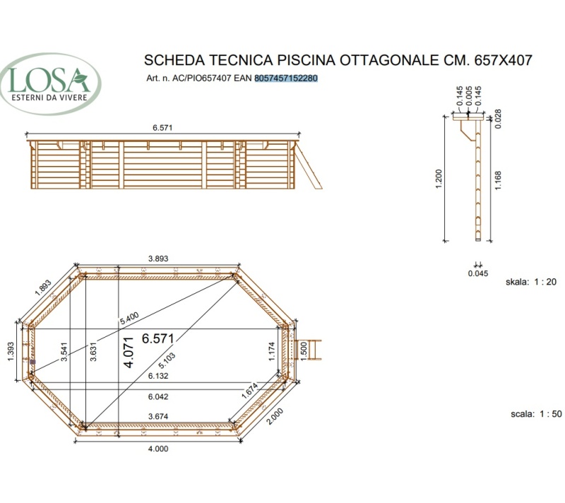 Piscina Fuori Terra In Legno Ottagonale 657 x 407 Cm Losa Legnami