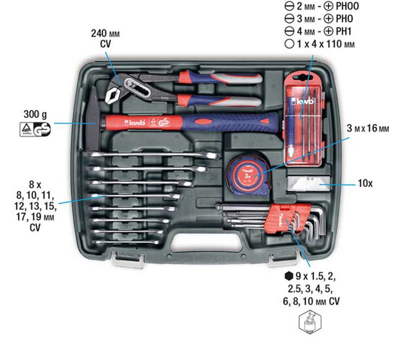 Set 65pz. di utensili in valigetta Kwb