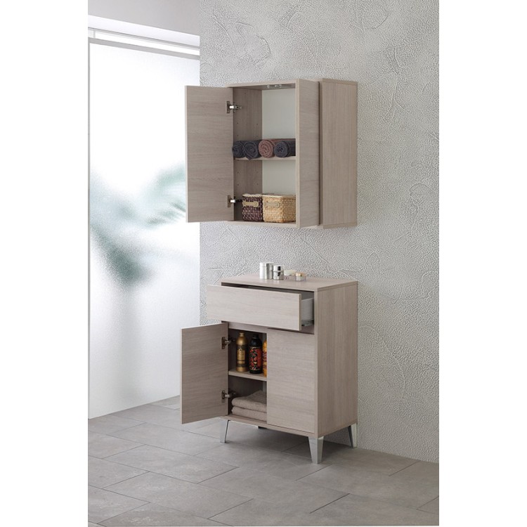 Mobile da bagno 60cm rovere chiaro con 2 ante e cassetto Mondo 2.0 Feridras