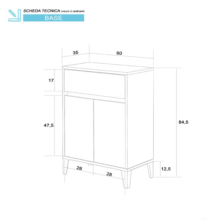 Mobile da bagno 60cm bianco laccato con 2 ante e cassetto Mondo 2.0 Feridras