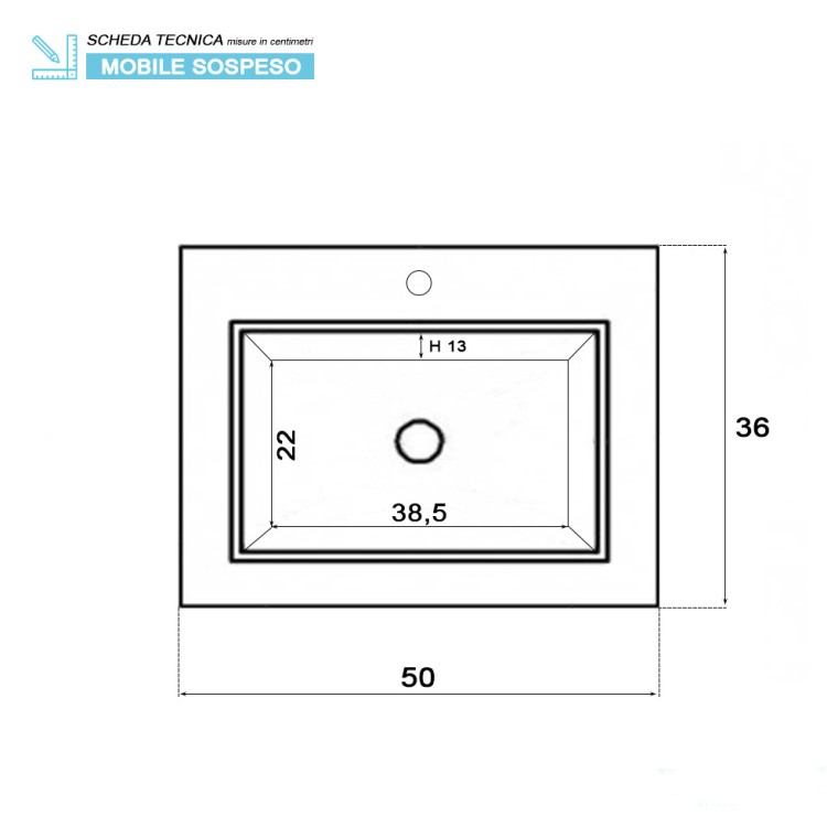 Mobile da bagno sospeso 50cm rovere chiaro con anta Si50 Feridras