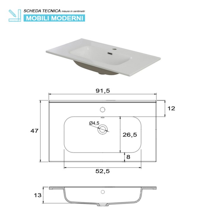 Mobile da bagno sospeso 90cm tortora con 2 cassetti separati Pastello Feridras