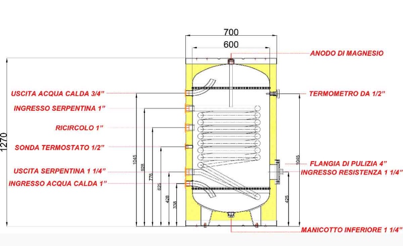 Boiler 300 lt a serpentina singola Stile Apamet BOSS300