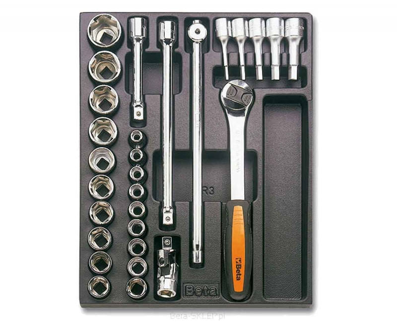 Set chiavi a bussola da 29pz. con cricchetto e prolunghe in termoformato Beta