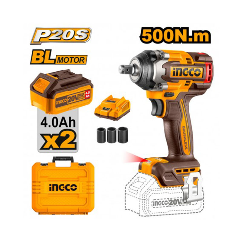 Avvitatore ad impulsi 500 Nm 20V (2x4.0Ah) Ingco CIWLI2050