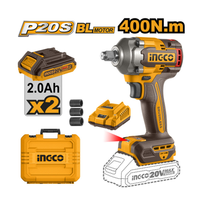 Avvitatore ad impulsi 400 Nm 20V (2x2.0Ah) Ingco CIWLI2040E