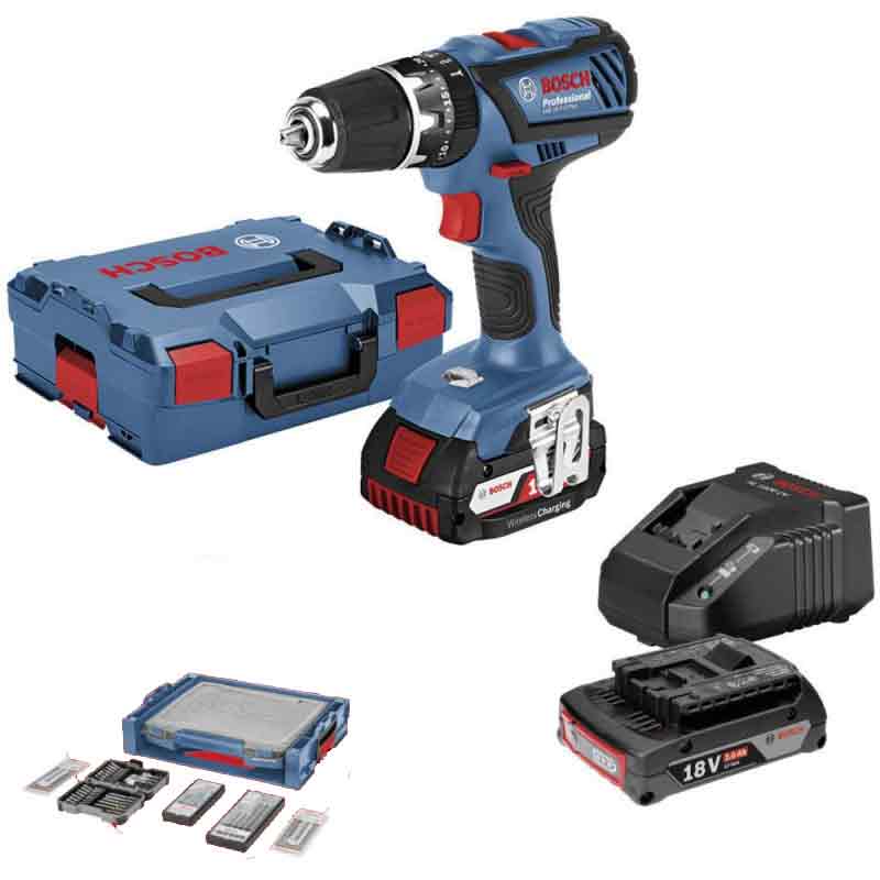 Trapano a percussione Bosch GSB 18-2 Li plus con 68 accessori (2x2.0 ah)