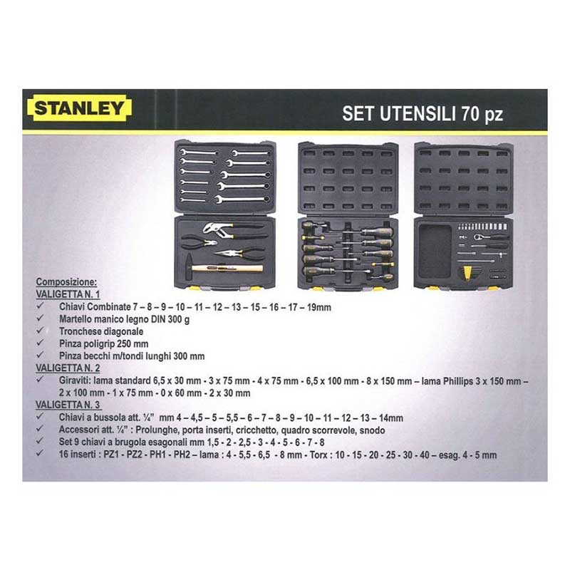 Contenitore a Tre Valigie portautensili assortita 70 pz Stanley 299055