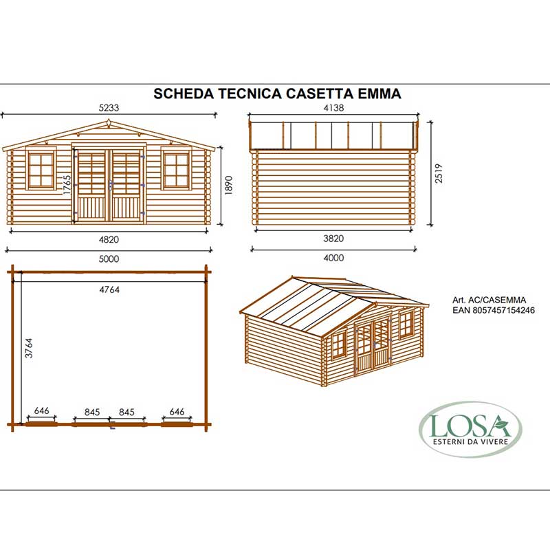 Casetta Da Giardino In Legno Emma 500 x 400 cm Losa Legnami