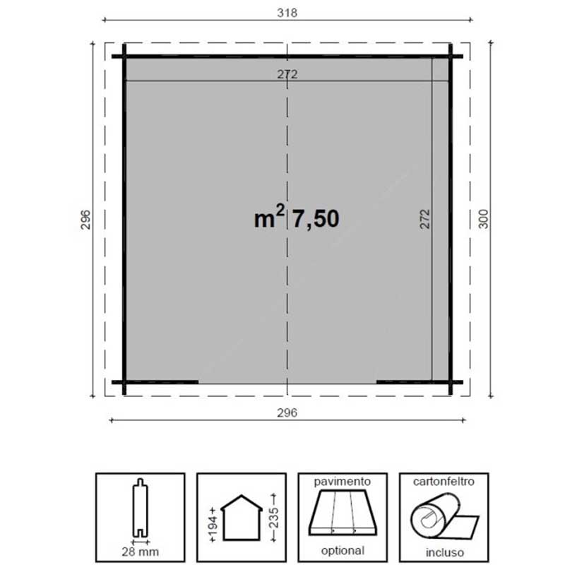 Casetta Da Giardino In Legno Rita 300 x 300 cm Losa Legnami